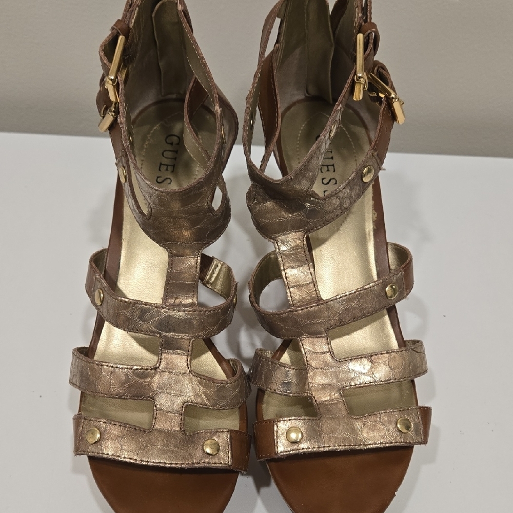 Guess Bronze and Tan Wedge Sandals - Picture 8 of 12